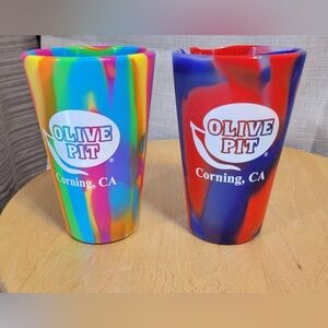 Two Olive Pit Corning CA Logo Silipint Pint Glasses